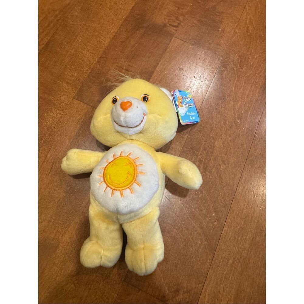 Vintage 2002 Care Bears Funshine Bear Plush w/ Tags Yellow Sun Belly Retro Toy